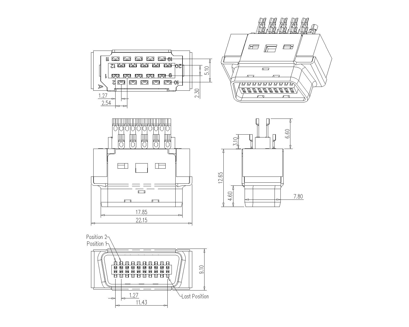 1.27mm Series 20P Cable Plug Connector Solder 1.27mm Series 20P Cable Plug Connector Solder