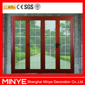 Wooden finished folding windows, glass folding windows grills design,double glazed folding windows