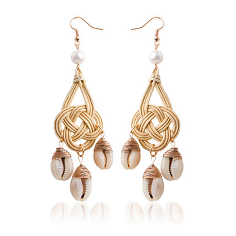 Boucles d&#39;oreilles pour femmes tissés à la main paille ovale ou cercle Shell Drop Dangle boucles d&#39;oreilles bohème boucles d&#39;oreilles légères géométriques Statem