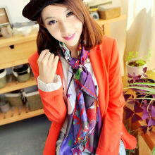 Flower design purple color silk square pashmina (SP1387B)