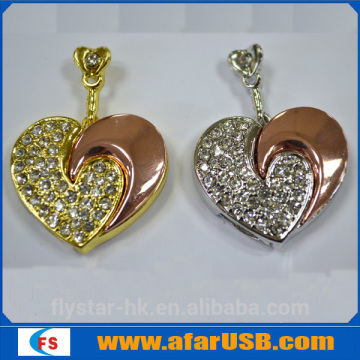 Mini crystal heart necklace usb, mini heart crystal usb stick, diamond heart usb flash drive