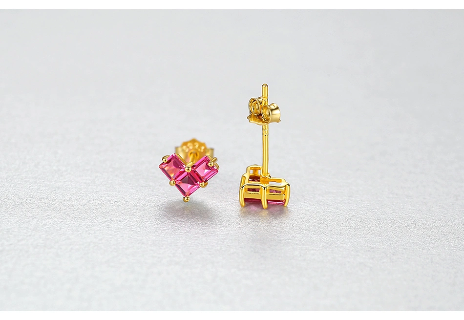 Gold Plated S925 Silver Pink Blue Aaaaa CZ Stud Earrings