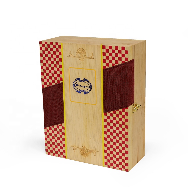 Wholesale pine wood boxes custom logo liquor whiskey set wooden box for decanter vodka spirits bottle