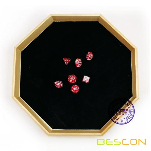 12 Inch Octagon Wooden Dice Tray with Felt Lined Rolling Surface