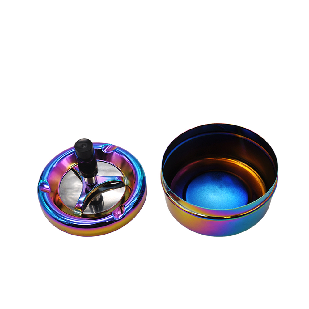 Rainbow Color Stainless Steel Ashtray Press Rotary Portable Ash Tray Metal Ashtray With Lids