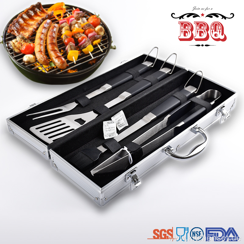 Soft handle barbecue bbq grilling tool set