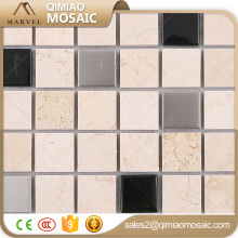 Glass Metal Mix Rosin Yellow Marble Mosaic Tiles For Backsplash Decoration