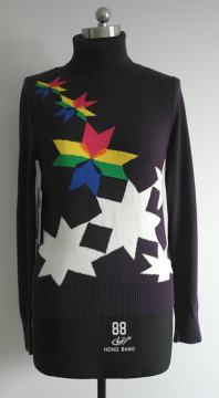 Fully fashion ladies turtle neck jacquard sweater
