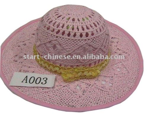 Children pink paper straw hat