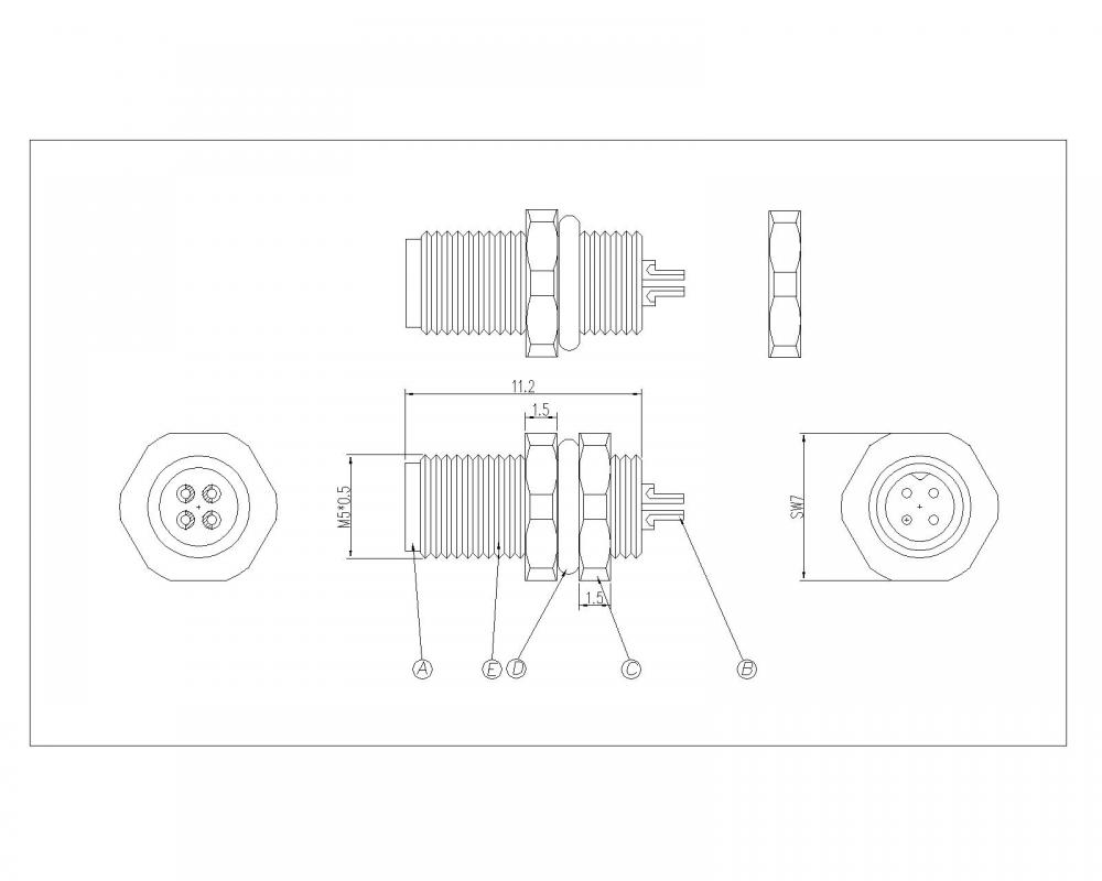 M5 2-4P Waterproof Plug Wire Side,Lock Back