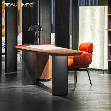 Modern Saddle Leather Writing Desk with Chair