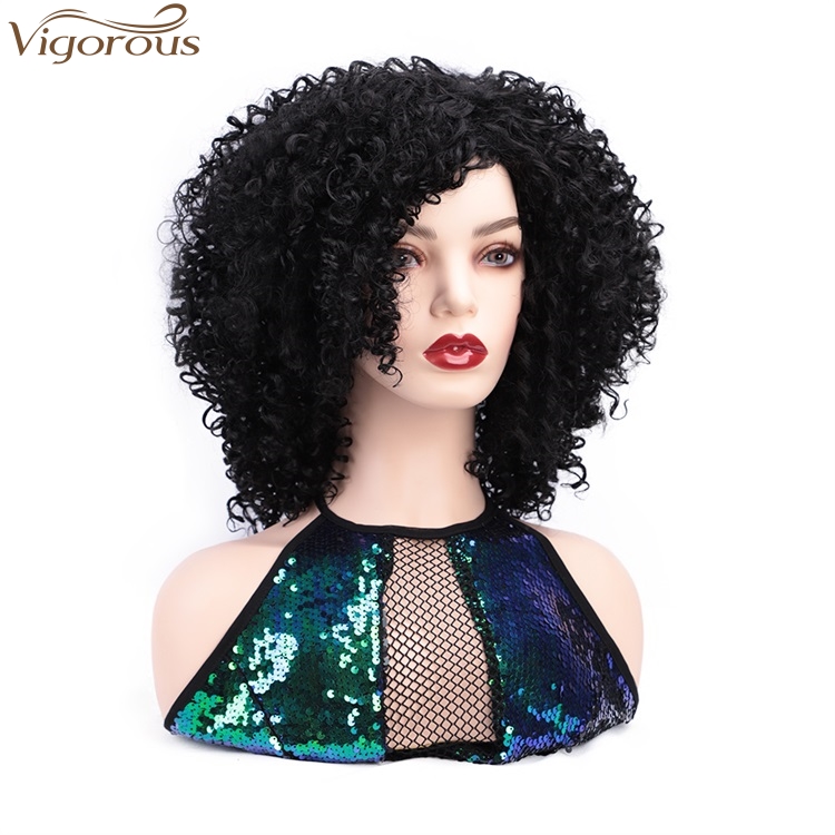 Vigorous High Temperature Synthetic Black Party Halloween Wig Cheap Short Kinky Curly Wigs for African American Women