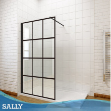 Sally Walk-in Matt-Black Framed Grid Pattern Dears Doors