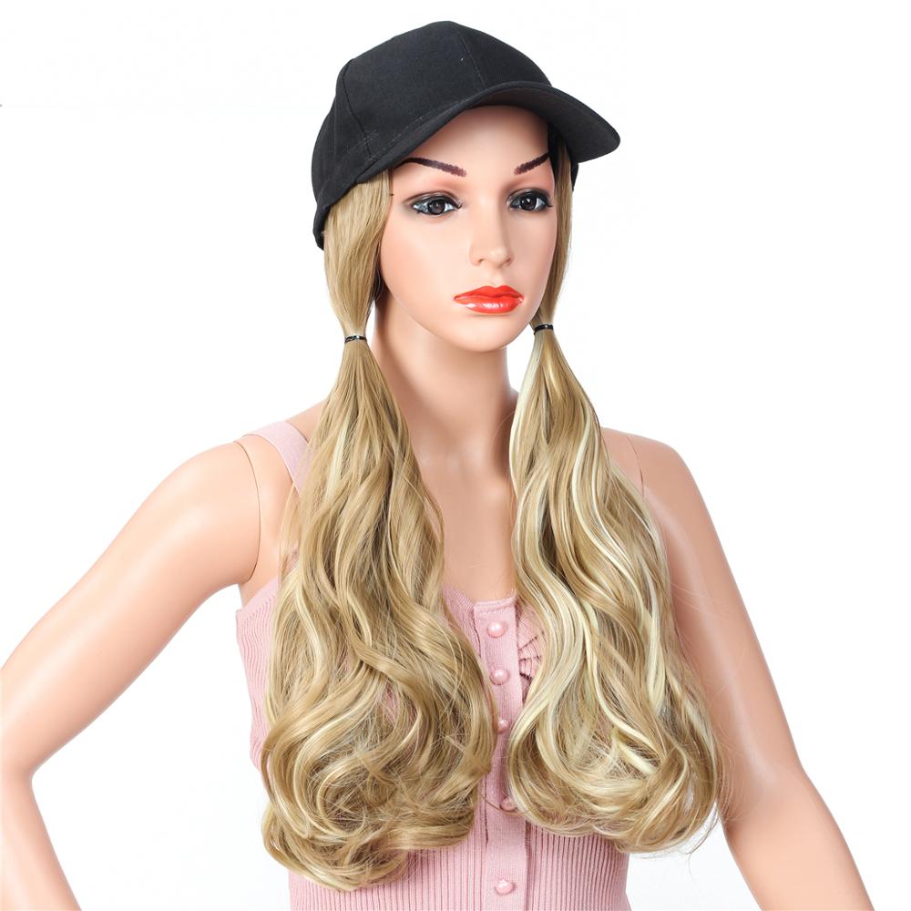 MYZYR Long Curly/Straight Wig with Hat Embroidery Hip Hop Hat Synthetic Adjustable Baseball Cap Wig Natural Fake Hair for Women