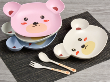 Colorful Bear Shape Bamboo Fiber Dinnerware Set