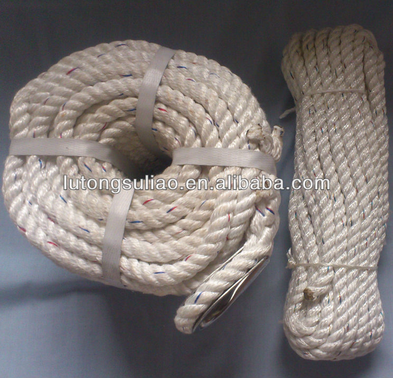 white colour 3 strands twisted PP multifilament Polyester nylon fibre rope used in fishing, boat, mooring