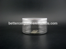 250ml plastic cosmetic jar aluminium screw cap jar bath salt jar