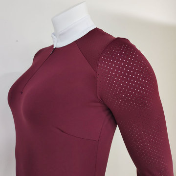 Burgundy Zip Show Shirts Damska odzież jazdy konnej