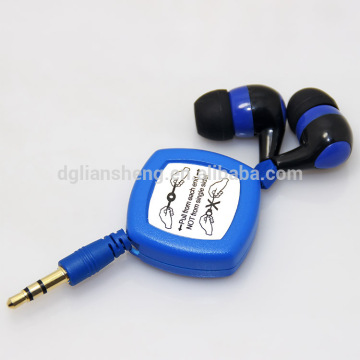 Custom made mp3 mini earbud earphones with retractable cord