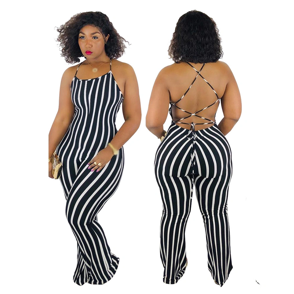 Factory Direct Sale Sexy Leopard Print Backless Tie - up Jumpsuit