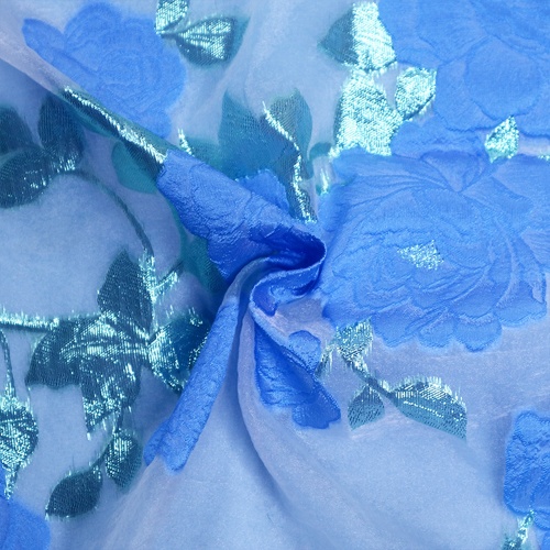 Broccato jacquard floreale verde blu per abito