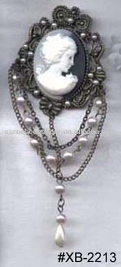 fashion metal cameo and pearls jewelry big brooch pin