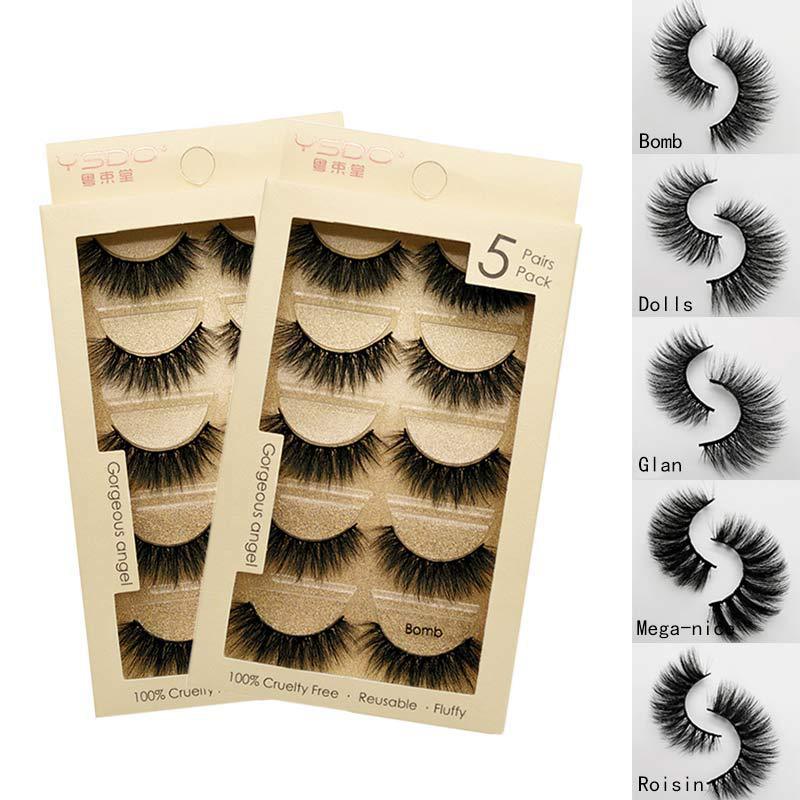 3d mink 5 pairs eyelashes natural long thick halloween lashes with lash box wholesale