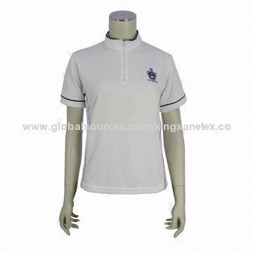 Women's polo-shirt with ribbed collar and cuff, zip placket
