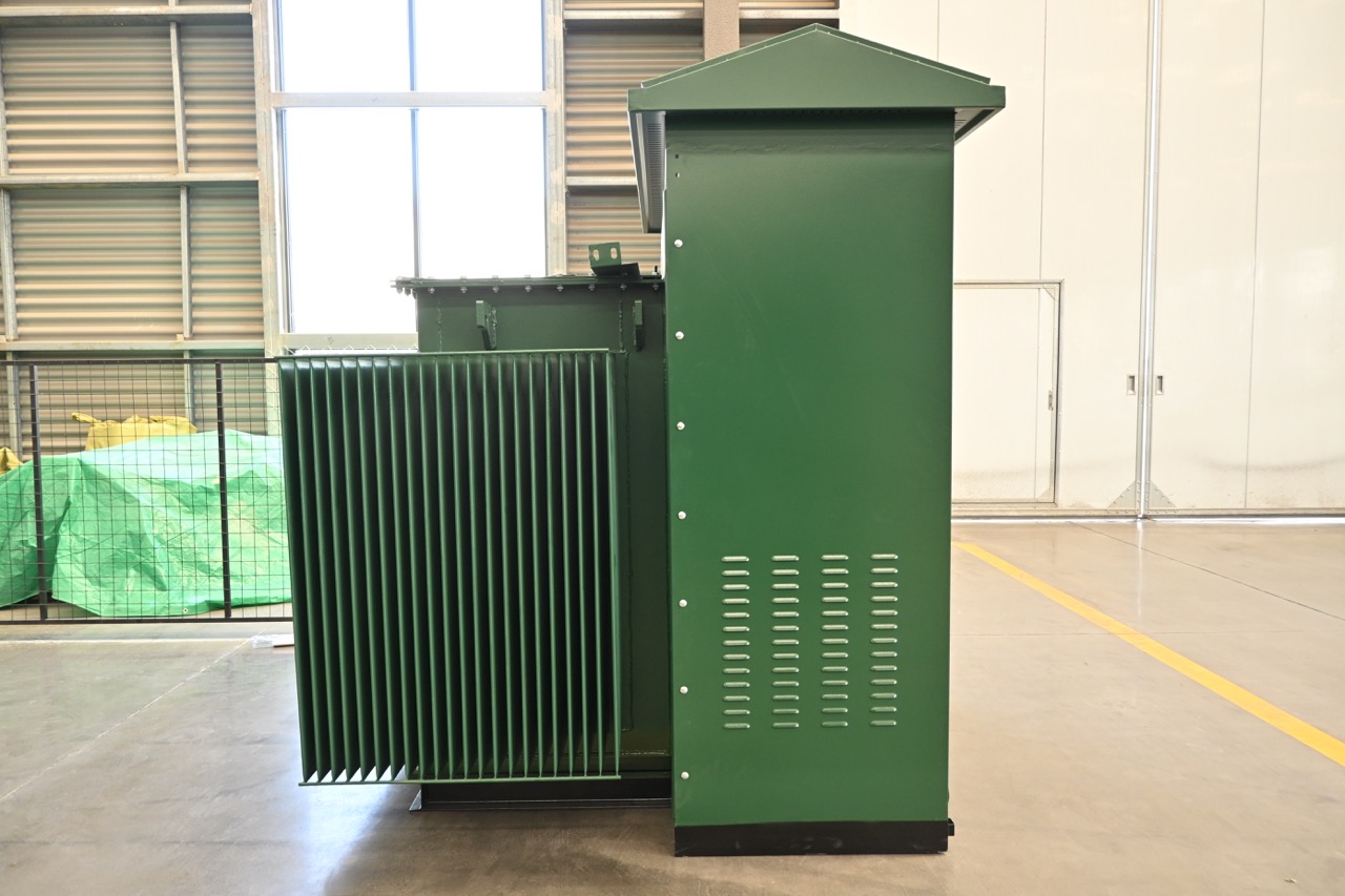 Dentro de la subestación combinada Inside the Combined Substation with High and Low Voltage Distribution Cabinets visible