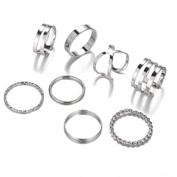 European and American new ring creative retro simple multi-layer opening cross twist ring set 8 pieces