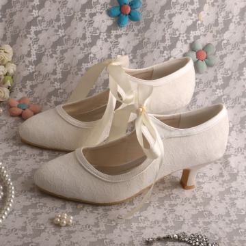 Low Heel Mary Jane Wedding Shoes Ivory