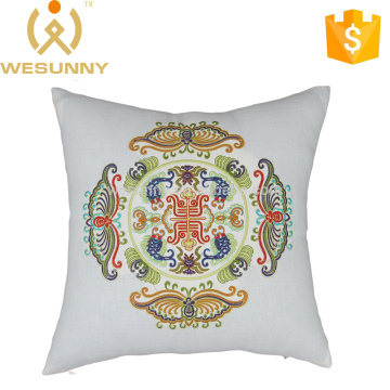 Embroidered Flower Design Linen And Cotton Fabric PE Foam Cushion