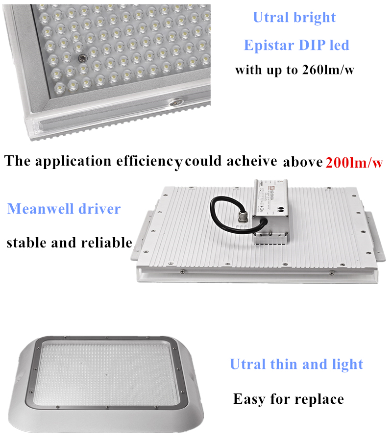 200lm/w 90w square led canopy gas station light