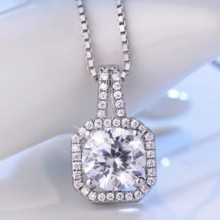 Rose Gold Moissanite Square Diamond Necklace - Pure Silver Pendant Charm