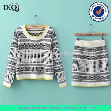 fashion round neck pattern womans twinsets sweater