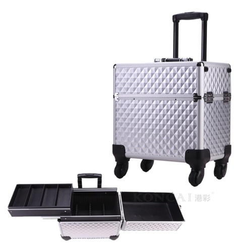 Travel hard makeup case on wheels