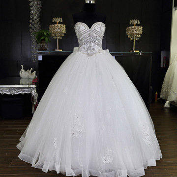 2017 Luxury Sexy Bridal Dress Sleeveless Handmade Beaded Lace Wedding Dress Ball Gown