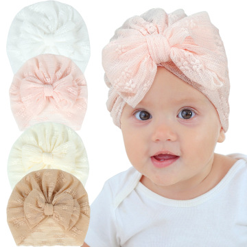 Newborn Baby Solid Color Mesh Bow Breathable Indian Hat