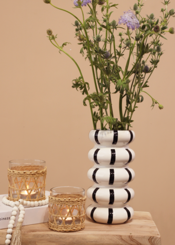 Tuscan Collection Classic Striped Ceramic VASE (Black/White)