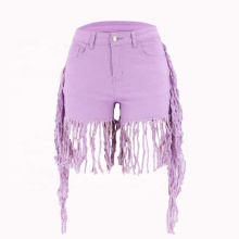 Customized Low Waist Multicolor Denim Shorts with Tassels