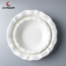 White Oriental Ceramic Soup Bowl with Flower Rim