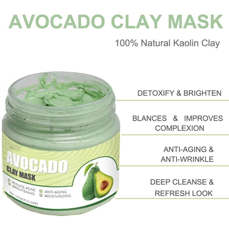 Natural Avocado Clay Face Mask Deep Skin Pore Cleansing Acne Blackhead Removal Masks
