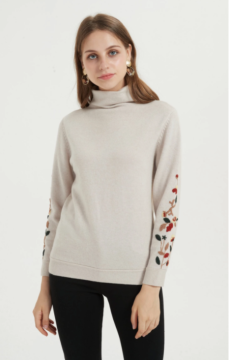 high quality cashmere women pullover with hand emboridery