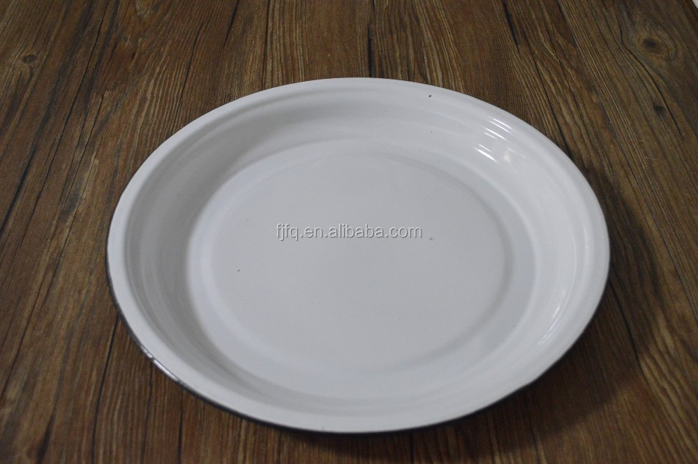 Round Enamel Metal Tray Set Pie Dish Food Dish