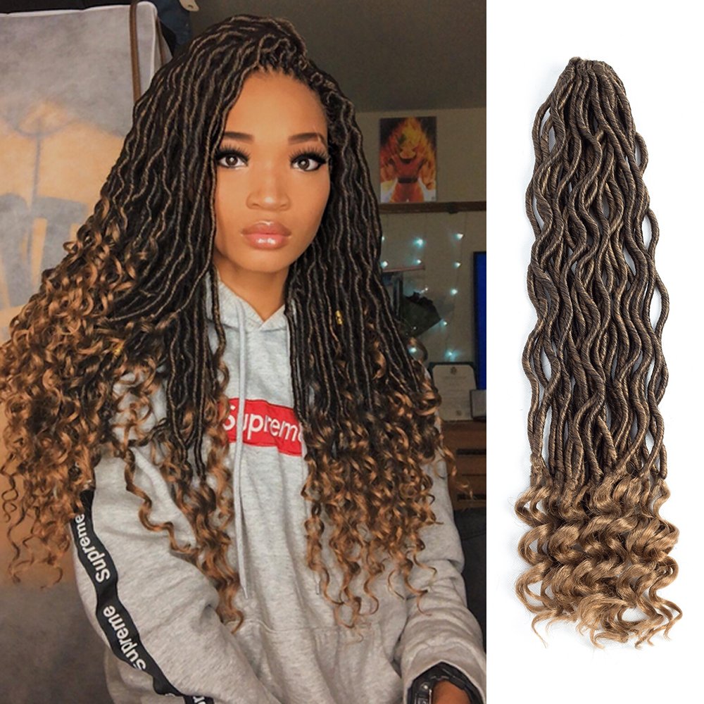 Hot sell wholesale 24 stands crochet braid hair faux locs with curly ends wavy faux locs crochet goddess faux locs