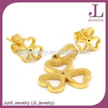 sales promotional gold plated three leaf clover jewelry sets