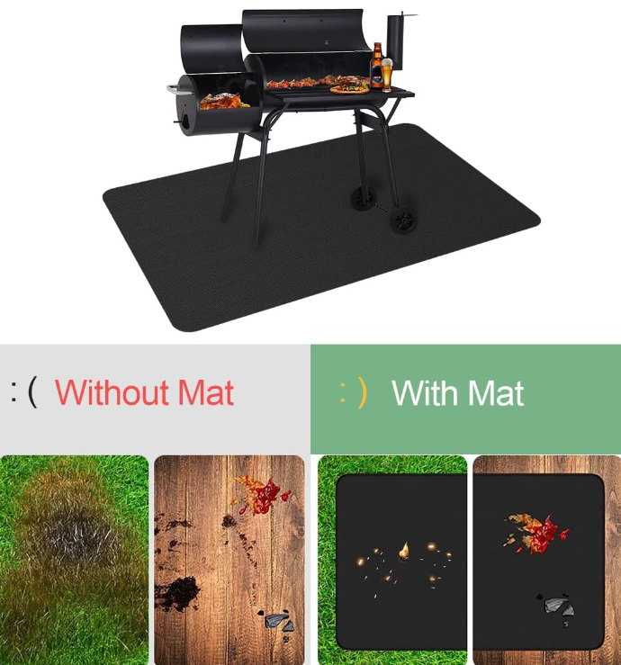 Under Grill Mat for Grill 38x65in Anti-Slip BBQ Mat Reusable Double-Sided Fireproof Grill Pad Fireplace Oil-Proof Waterproof Mat