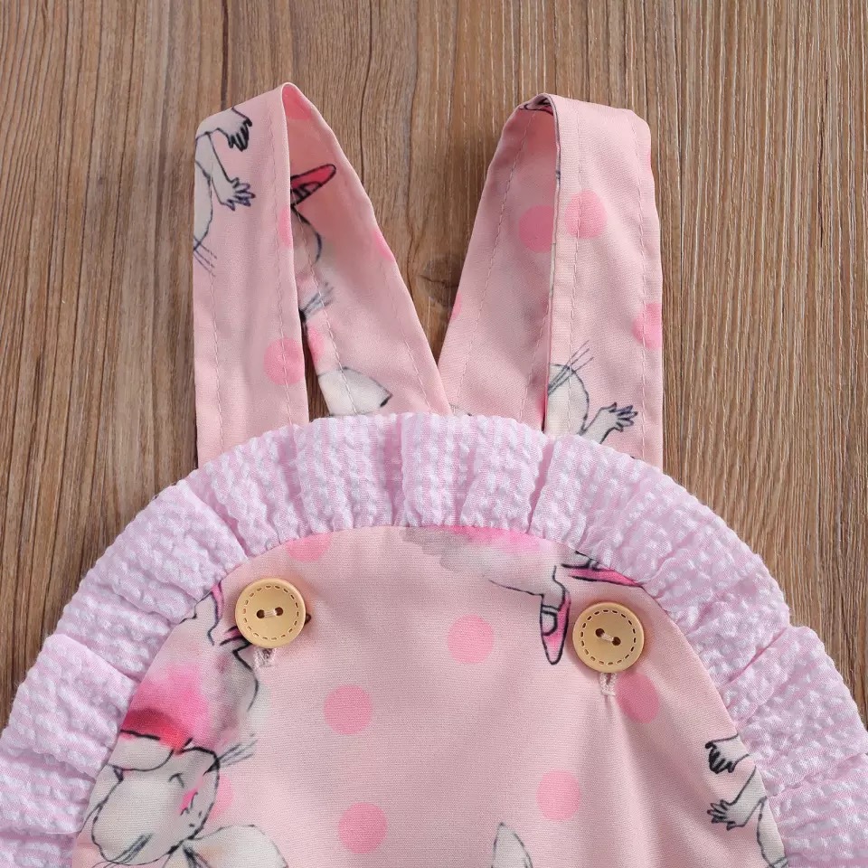 2021 Children's Summer Clothing Baby Easter Jumpsuit Rabbit Print Ruffled