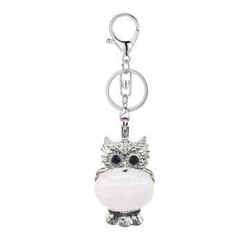 Clear Crystal Oval Beads CZ Rhinestone Silver Owl Pendant Keychain Lobster clasp