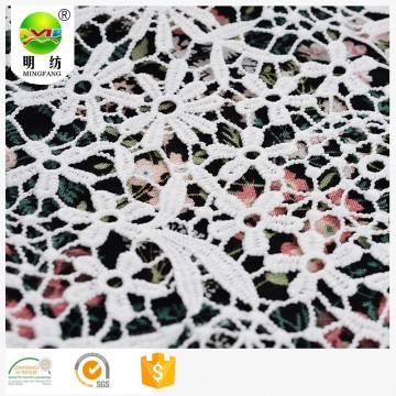 Hot sale 100% polyester embroidery lace dress fabric